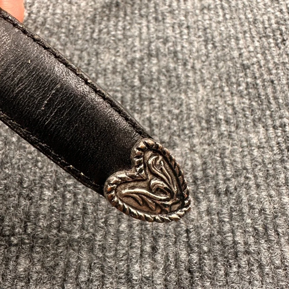 Brighton Heart Buckle Belt Womens 30 Western Engraved Leather Black 1991 Casual